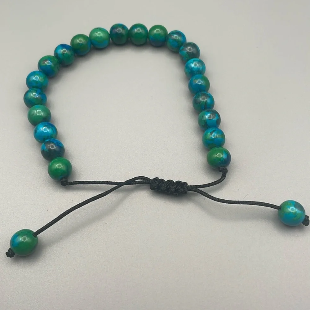 Blue and Green Ceramic Beaded Bracelet Unisex